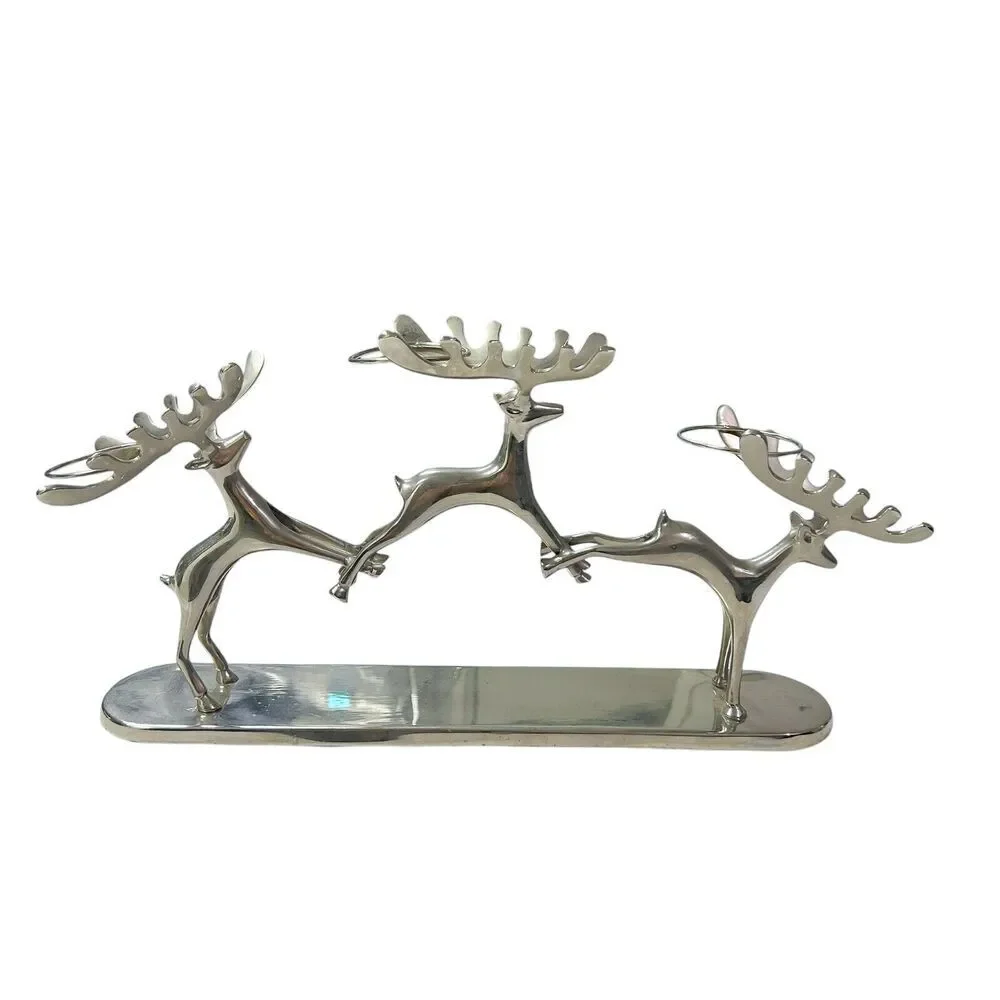 Pottery Barn Christmas Reindeer 3 pc Votive Candle Holder Decor‎ Silver Chrome